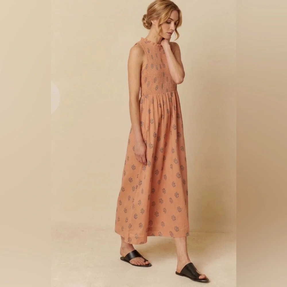 Indi&Cold women’s 100% organic cotton elastic waist sleeveless mid dress peach S - Picture 1 of 10